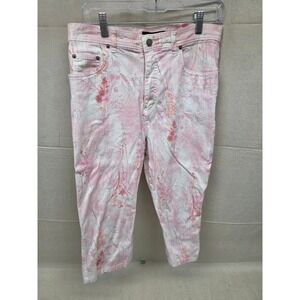 Bill Blass Jeans Womens 10 Pink White Floral Butterfly Print Stretch Denim Pants